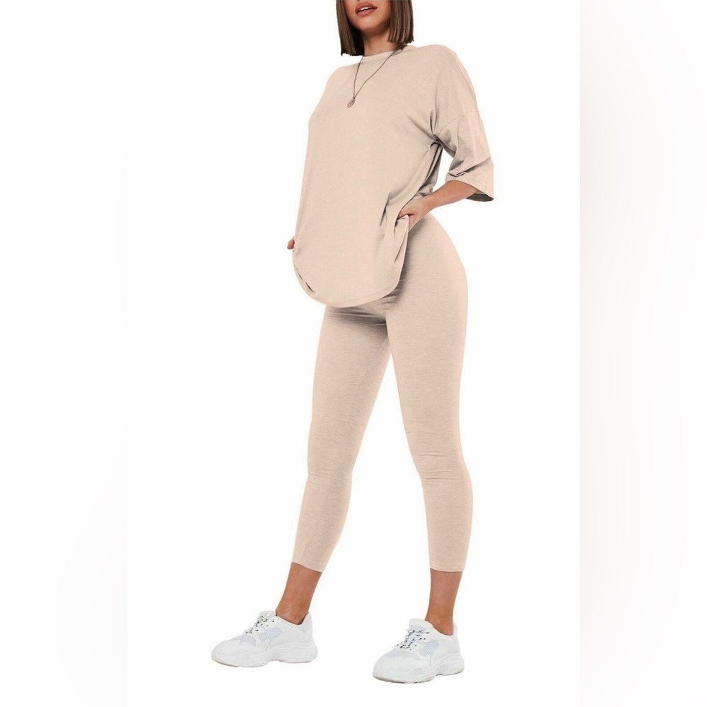 Women Baggy Longline Oversized T-Shirt Top & Leggings Co-Ords Set 2Pcs Tracksuit